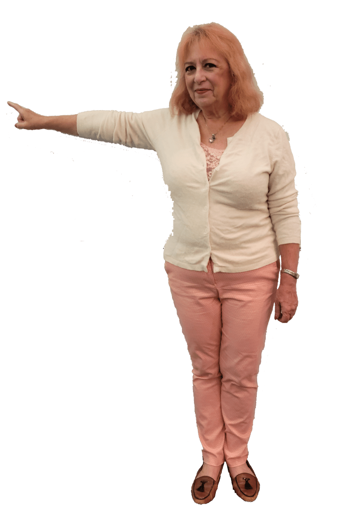 Woman pointing to the right