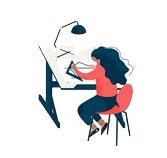 Woman sitting at drafting board